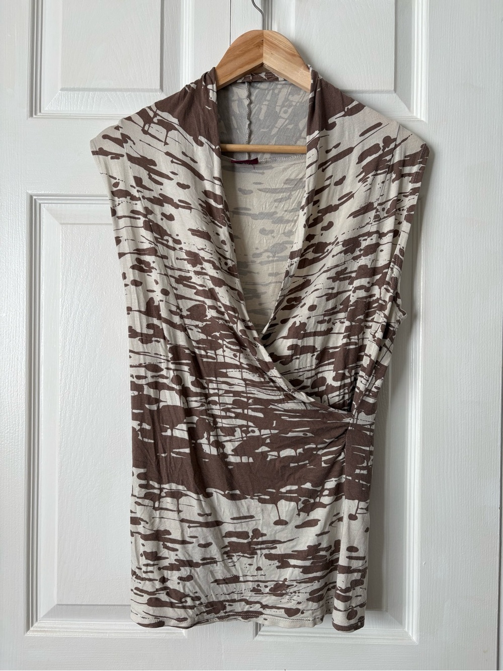 Salaam Brown & Cream Draped Sleeveless Wrap-Style Top
